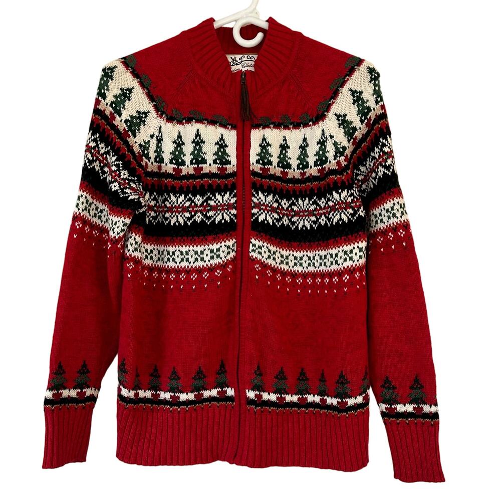 Vintage Heirloom Collectibles faire isle Y2K zip knit Christmas ugly sweater S